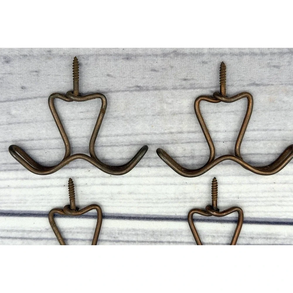 LOT OF 6 ANTIQUE‎ BENT WIRE SCREW IN OVERHEAD / UNDER COUNTER COAT HOOKS